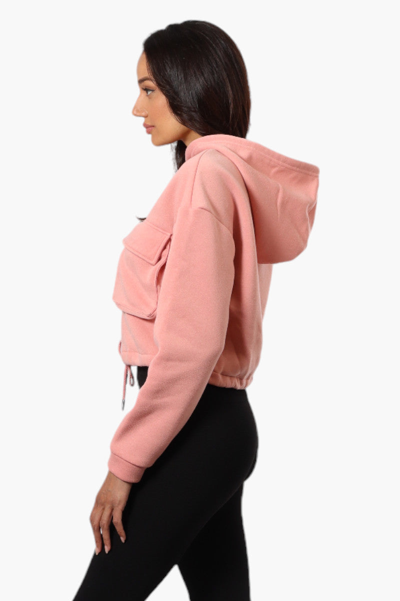 Fahrenheit Cropped Front Flap Pocket Hoodie - Pink - Womens Hoodies & Sweatshirts - Fairweather