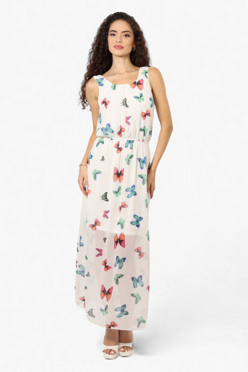 Limite Butterfly Pattern Sleeveless Tank Maxi Dress - White - Womens Maxi Dresses - Fairweather