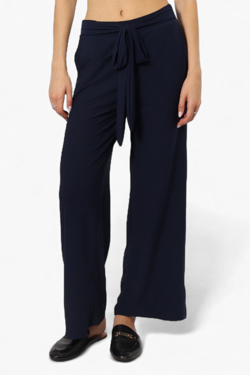 International INC Company Solid Belted Palazzo Pants - Navy - Womens Pants - Fairweather