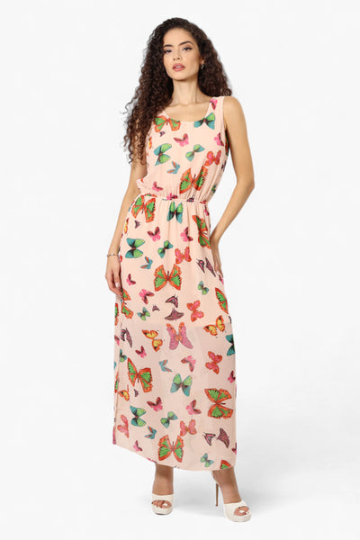 Limite Butterfly Pattern Sleeveless Tank Maxi Dress - Pink - Womens Maxi Dresses - Fairweather