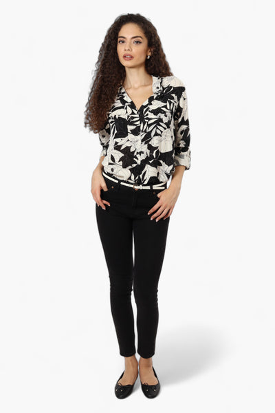 Beechers Brook Floral Roll Up Sleeve Blouse - Black - Womens Shirts & Blouses - Fairweather