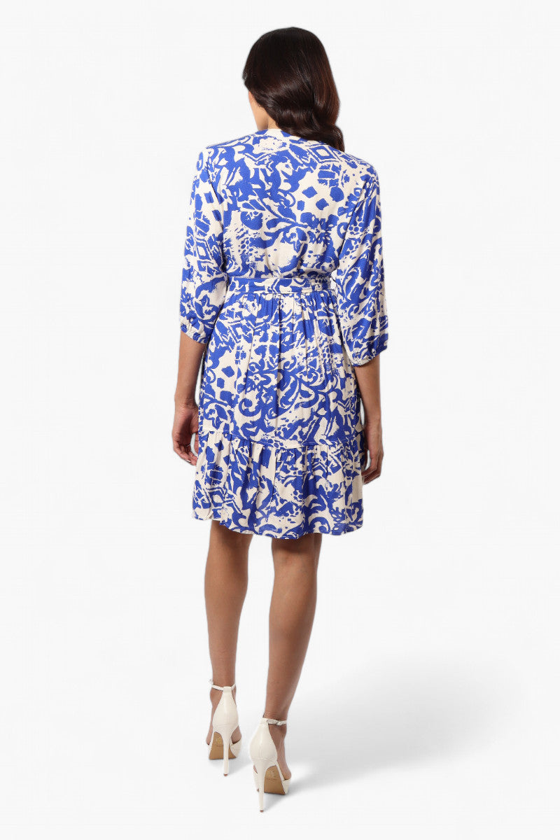 Beechers Brook Belted Patterned Button Down Day Dress - Blue - Womens Day Dresses - Fairweather