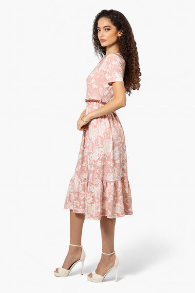 International INC Company Floral Belted Short Sleeve Maxi Dress - Blush - Womens Maxi Dresses - Fairweather