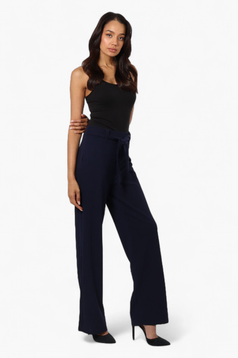 Limite Solid Belted Pants - Navy - Womens Pants - Fairweather