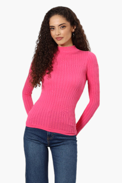 Magazine Ribbed Mock Neck Long Sleeve Top - Pink - Womens Long Sleeve Tops - Fairweather