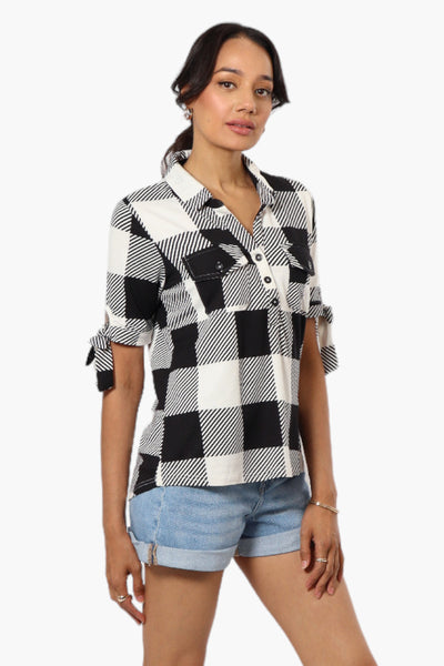 Urbanology Plaid Tie Sleeve Shirt - Black - Womens Shirts & Blouses - Fairweather