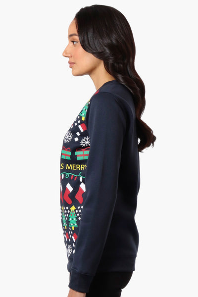 Ugly Christmas Sweater Xmas Print Christmas Sweater - Navy - Womens Christmas Sweaters - Fairweather