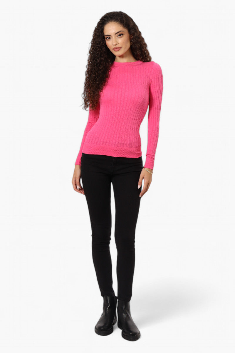 Magazine Solid Ribbed Crewneck Long Sleeve Top - Pink - Womens Long Sleeve Tops - Fairweather