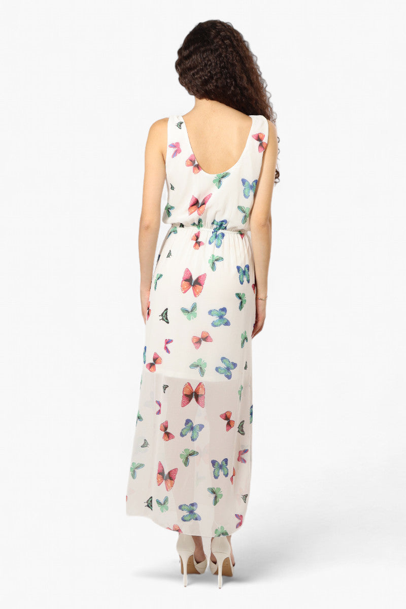 Limite Butterfly Pattern Sleeveless Tank Maxi Dress - White - Womens Maxi Dresses - Fairweather