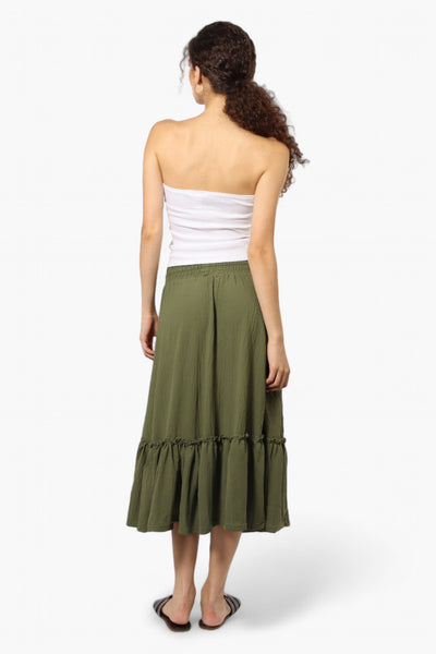 Urbanology Solid Tie Waist Tiered Skirt - Olive - Womens Skirts - Fairweather