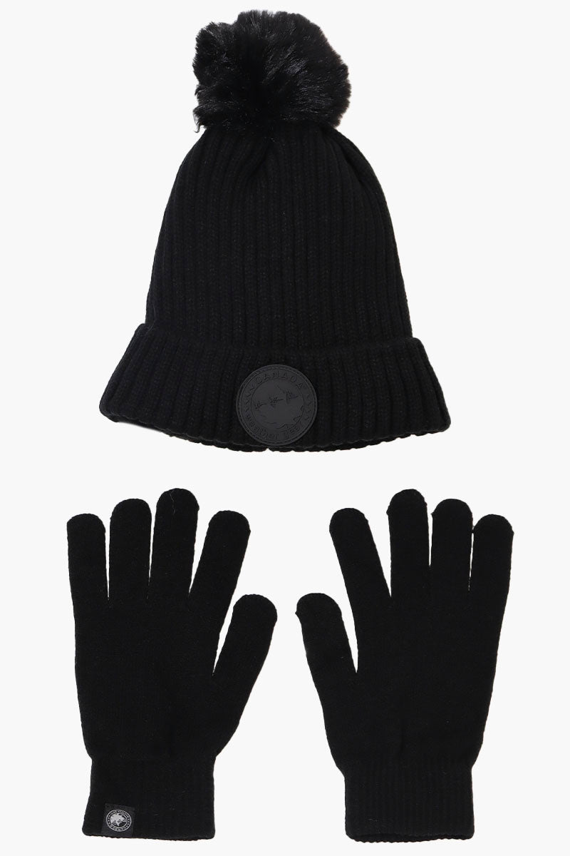 Canada Weather Gear Gloves Pom Pom Hat Set - Black - Womens Hats - Fairweather