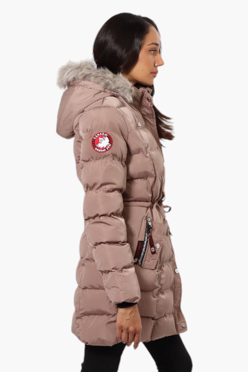 Canada Weather Gear Tie Waist Vegan Fur Hood Parka Jacket - Pink - Womens Parka Jackets - Fairweather