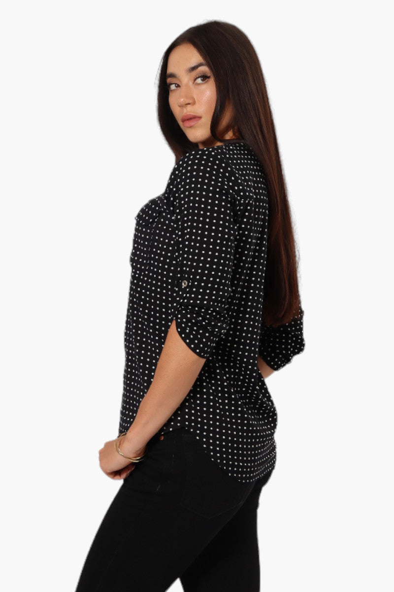 Beechers Brook Dotted Roll Up Sleeve Shirt - Black - Womens Shirts & Blouses - Fairweather