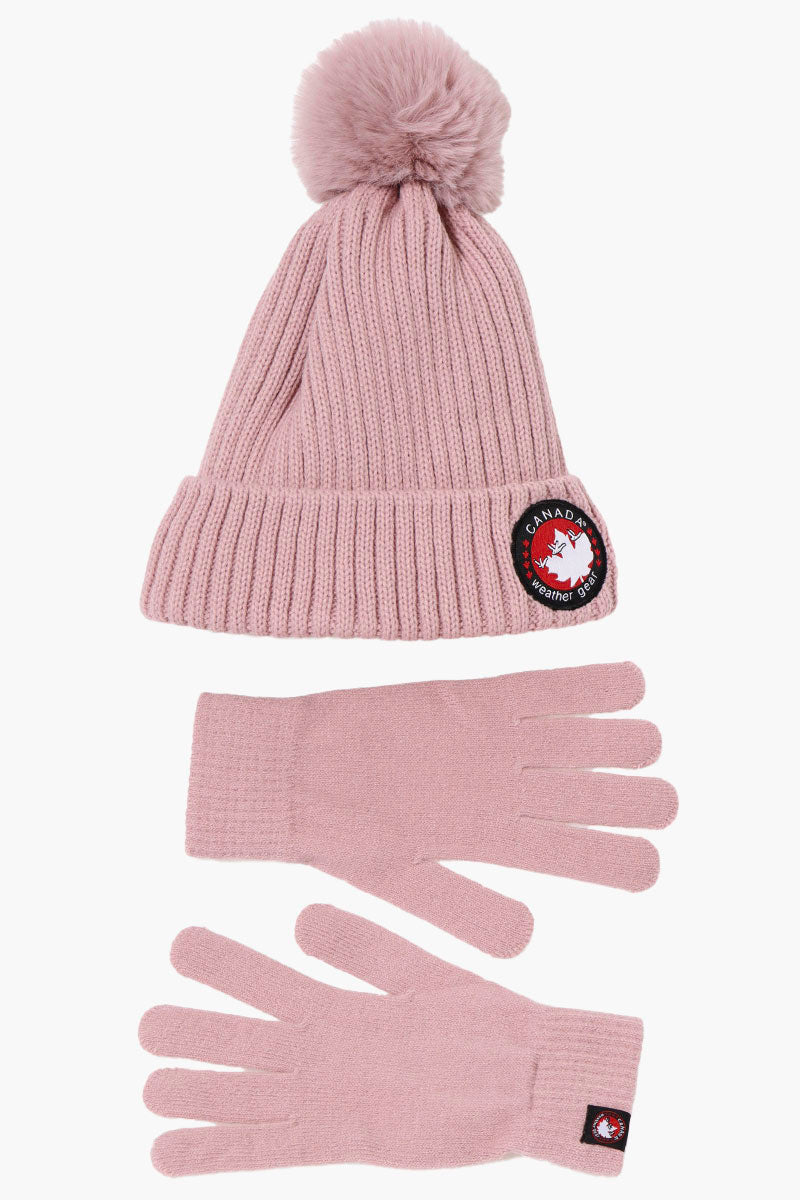 Canada Weather Gear Gloves Pom Pom Hat Set - Pink - Womens Hats - Fairweather