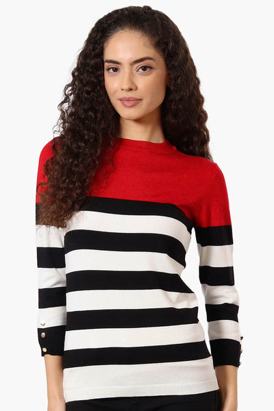 International INC Company Striped 3/4 Sleeve Pullover Sweater - Red - Womens Pullover Sweaters - Fairweather