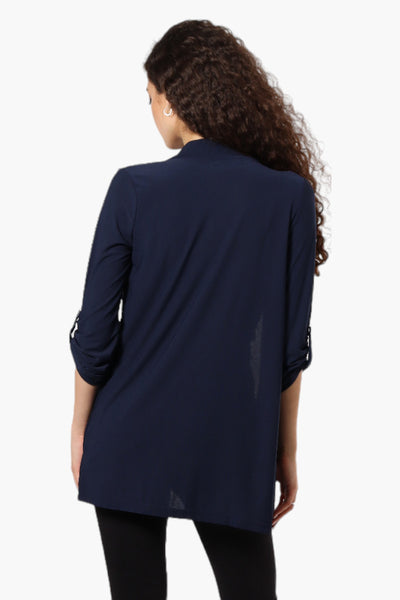 International INC Company Roll Up Sleeve Open Wrap Cardigan - Navy - Womens Cardigans - Fairweather