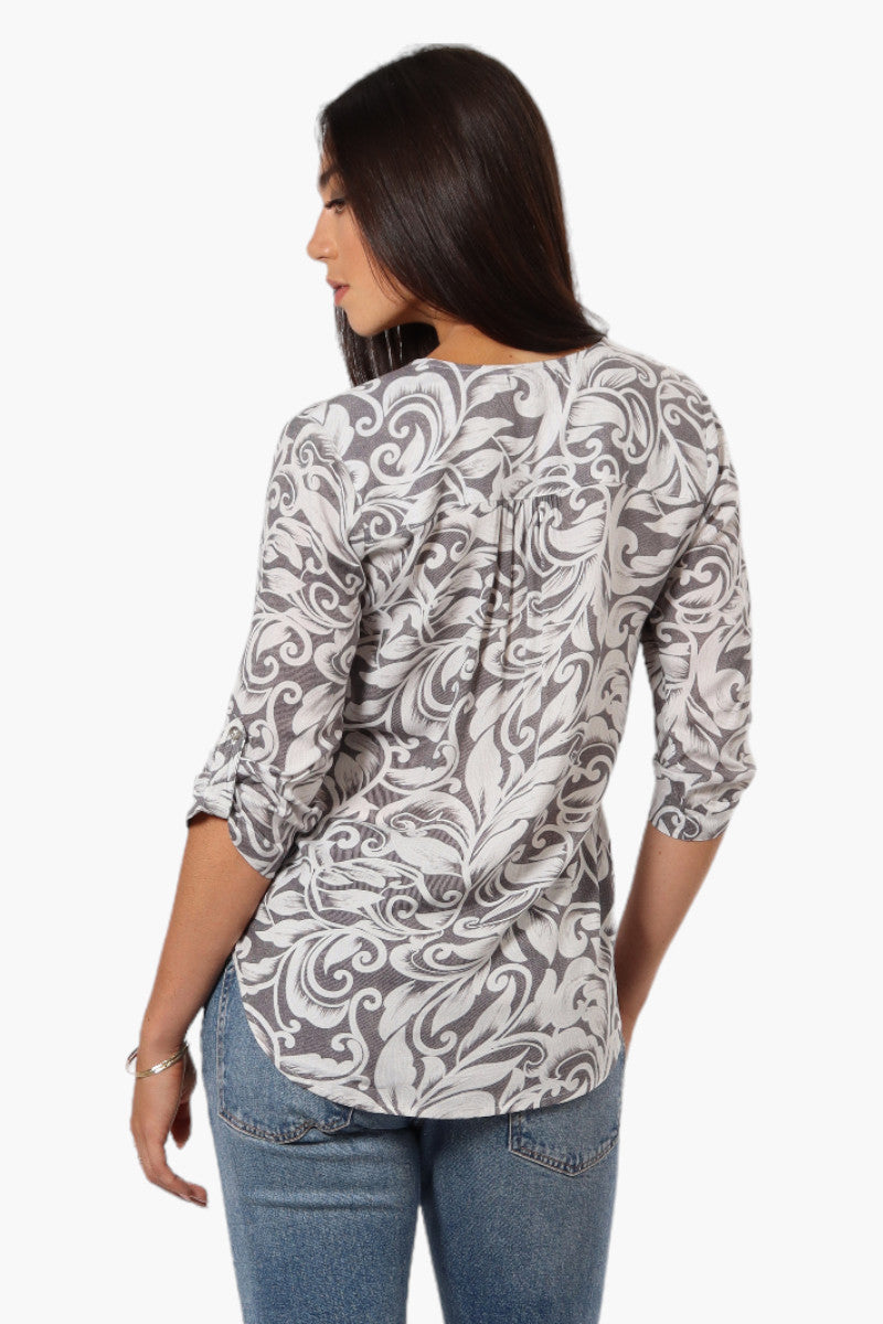 Beechers Brook Patterned Roll Up Sleeve Shirt - Grey - Womens Shirts & Blouses - Fairweather