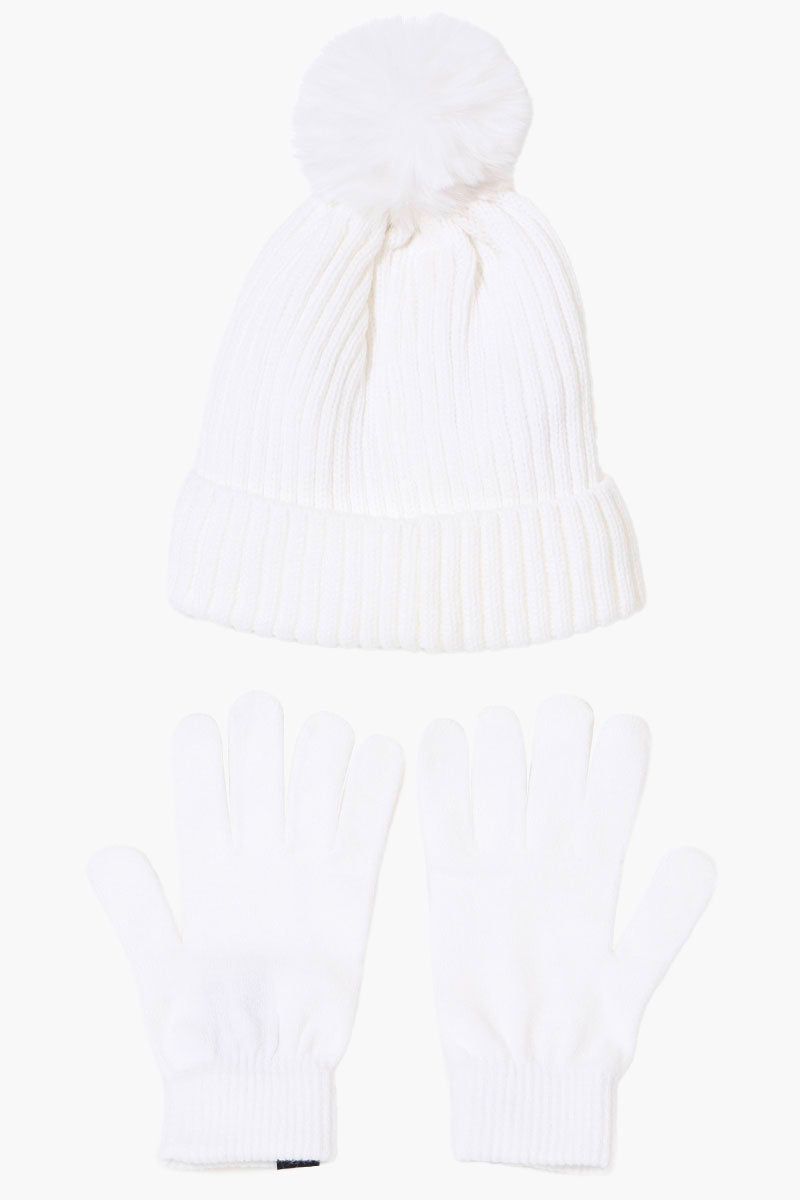 Canada Weather Gear Gloves Pom Pom Hat Set - White - Womens Hats - Fairweather