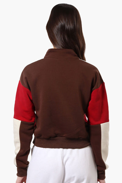 New Look Colour Block 1/4 Zip Sweatshirt - Brown - Womens Hoodies & Sweatshirts - Fairweather