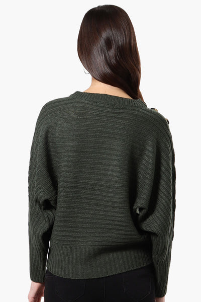 International INC Company Button Shoulder Pullover Sweater - Olive - Womens Pullover Sweaters - Fairweather