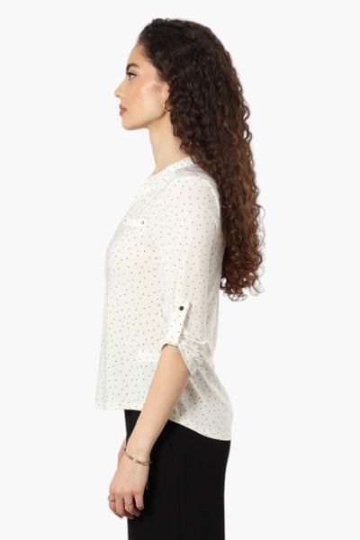 Beechers Brook Polka Dot 1/4 Zip Roll Up Sleeve Shirt - Cream - Womens Shirts & Blouses - Fairweather