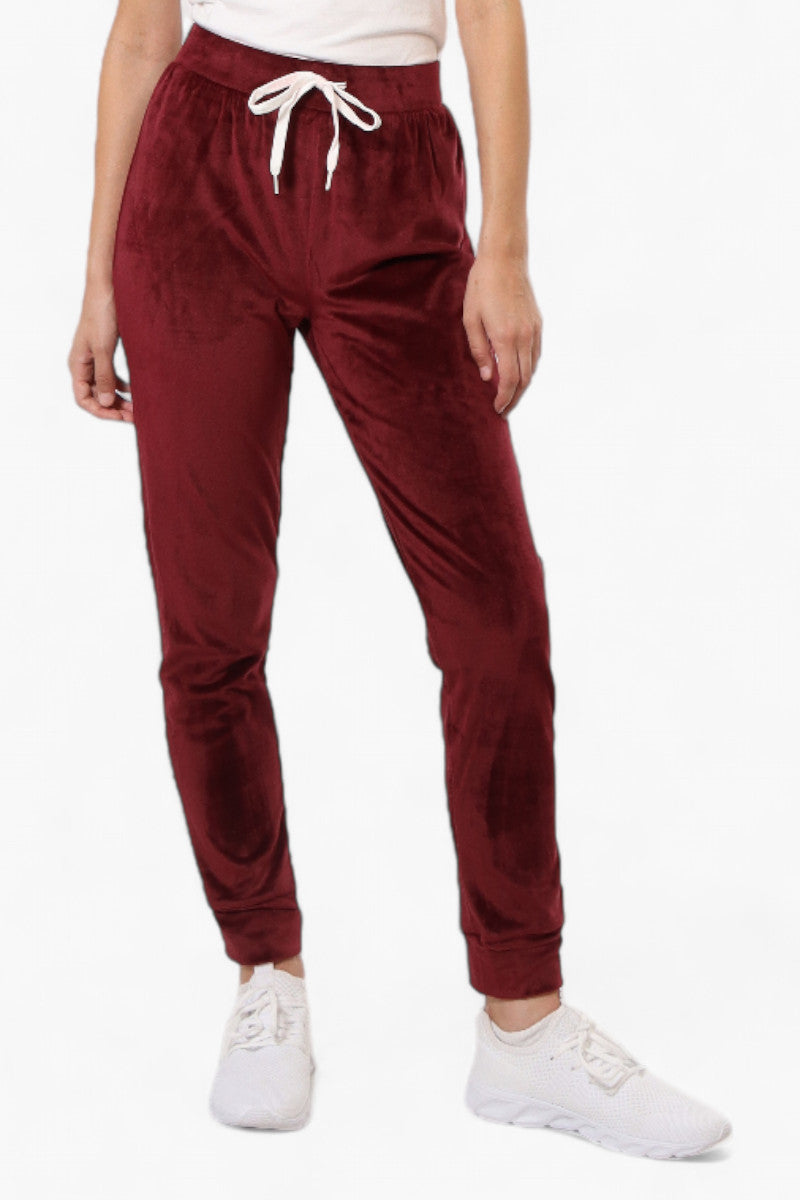 Mikk Tie Waist Velour Plush Pajama Pants - Burgundy - Womens Pajamas - Fairweather