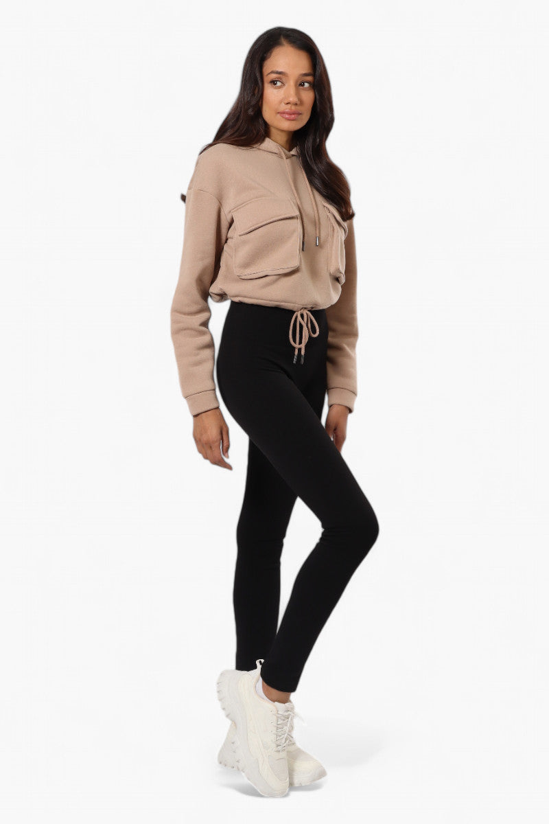 Fahrenheit Cropped Front Flap Pocket Hoodie - Beige - Womens Hoodies & Sweatshirts - Fairweather