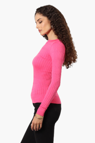 Magazine Solid Ribbed Crewneck Long Sleeve Top - Pink - Womens Long Sleeve Tops - Fairweather