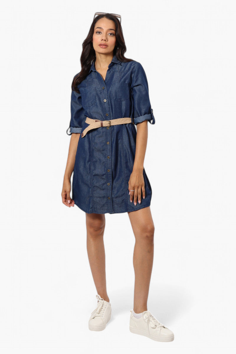 Impress Belted Denim Tencel Day Dress - Navy - Womens Day Dresses - Fairweather