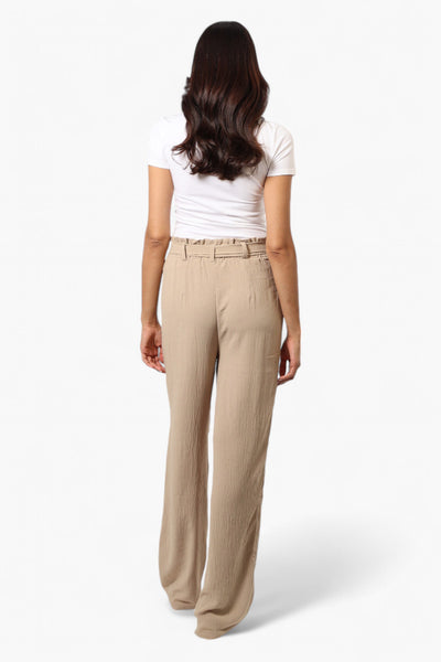 Urbanology Solid Belted Palazzo Pants - Beige - Womens Pants - Fairweather