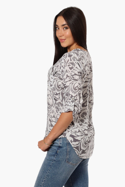 Beechers Brook Patterned Roll Up Sleeve Shirt - Grey - Womens Shirts & Blouses - Fairweather