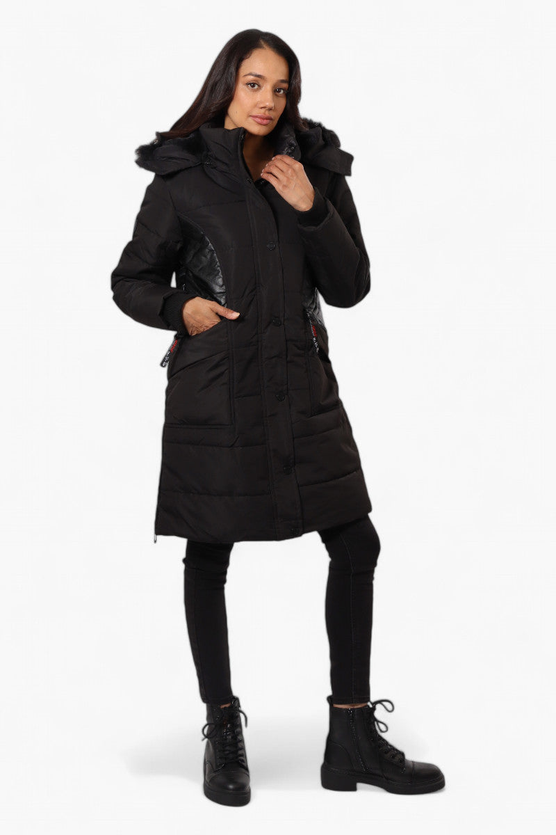 Canada Weather Gear Vegan Leather Insert Parka Jacket - Black - Womens Parka Jackets - Fairweather