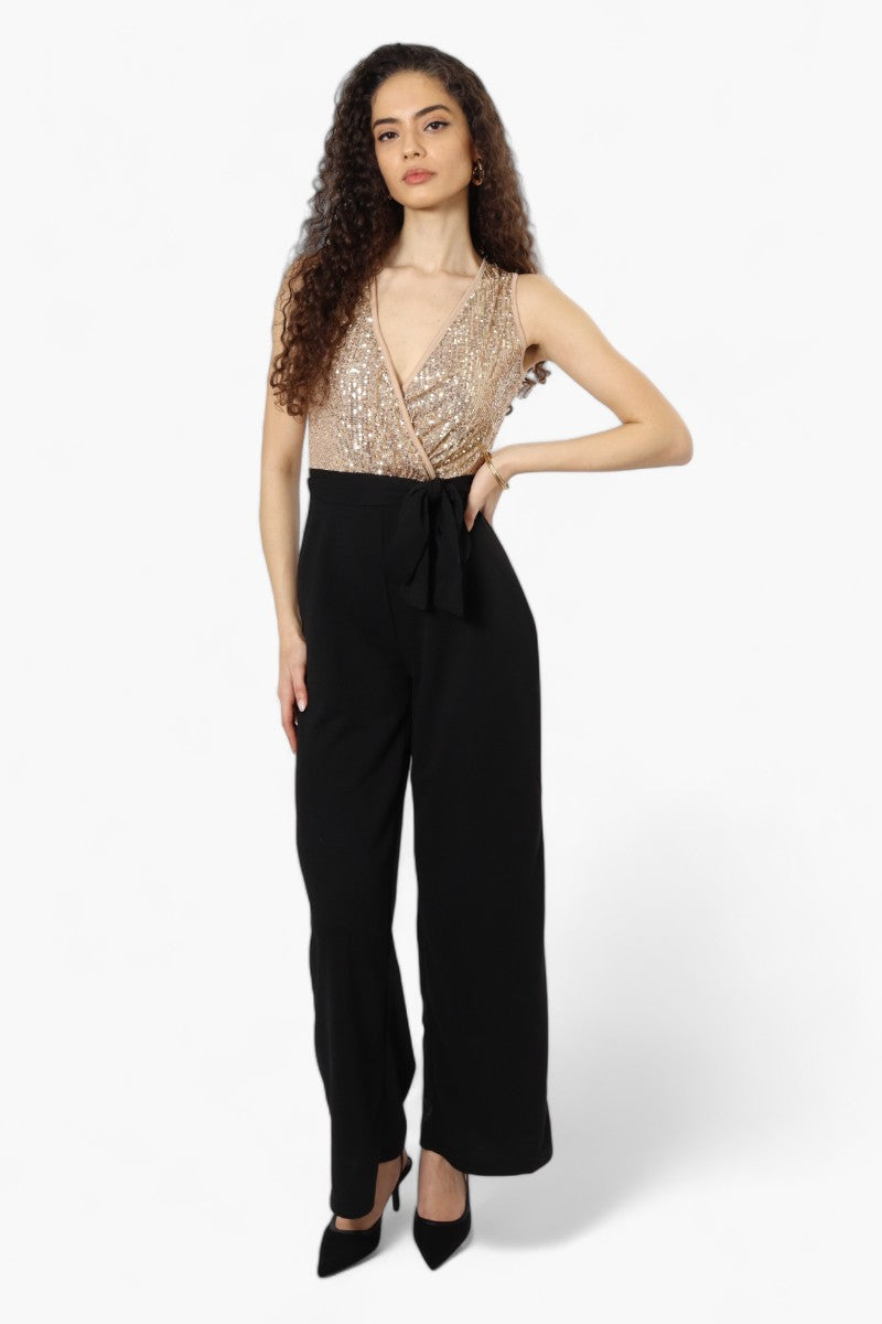 Limite Belted Sequin Top Jumpsuit - Beige - Womens Jumpsuits & Rompers - Fairweather