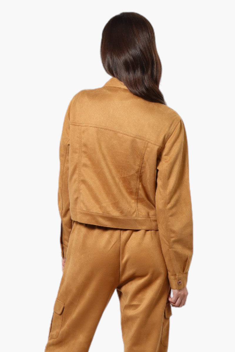 Beechers Brook Button Up Suede Trucker Lightweight Jacket - Caramel - Womens Lightweight Jackets - Fairweather