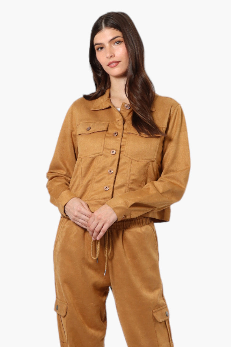 Beechers Brook Button Up Suede Trucker Lightweight Jacket - Caramel - Womens Lightweight Jackets - Fairweather