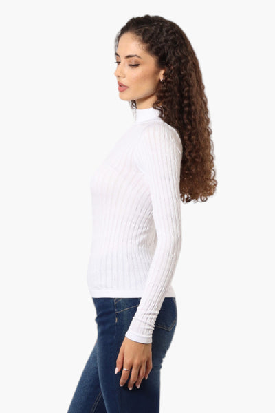 Magazine Ribbed Mock Neck Long Sleeve Top - White - Womens Long Sleeve Tops - Fairweather