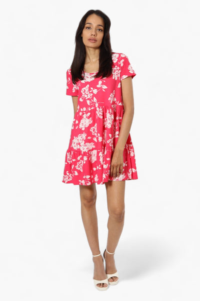 Majora Floral Tiered Short Sleeve Day Dress - Pink - Womens Day Dresses - Fairweather