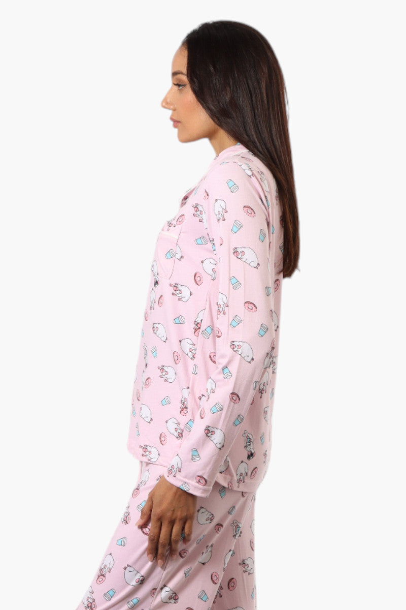 Canada Weather Gear Pug Pattern Button Down Pajama Top - Pink - Womens Pajamas - Fairweather