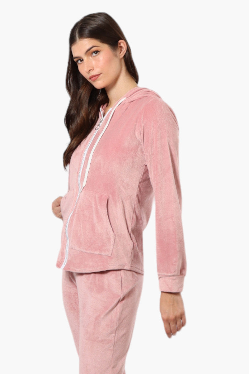 Mikk Hooded Velour Plush Pajama Top - Pink - Womens Pajamas - Fairweather