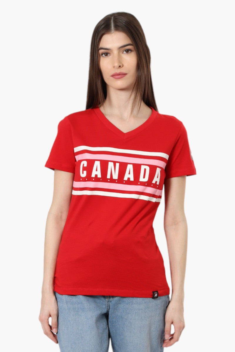 Canada Weather Gear Striped Canada Print Tee - Red - Womens Tees & Tank Tops - Fairweather