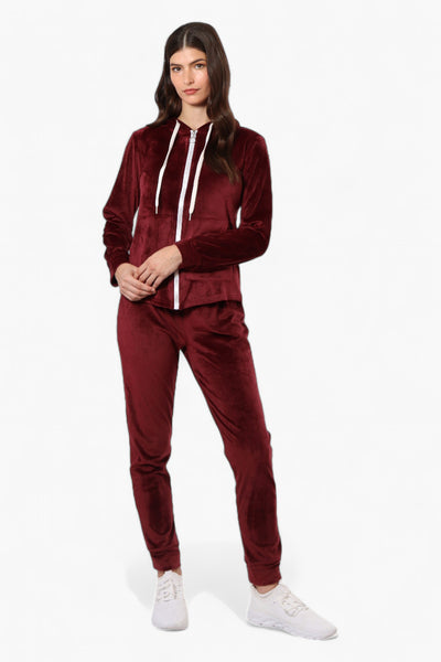 Mikk Hooded Velour Plush Pajama Top - Burgundy - Womens Pajamas - Fairweather