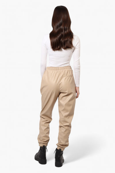 Limite Tie Waist Vegan Leather Jogger Pants - Beige - Womens Pants - Fairweather