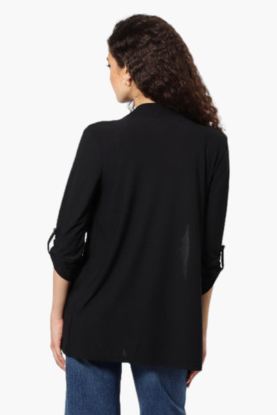 International INC Company Roll Up Sleeve Open Wrap Cardigan - Black - Womens Cardigans - Fairweather