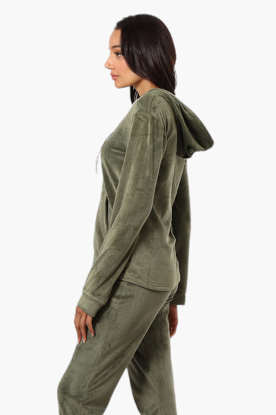 Mikk Hooded Velour Plush Pajama Top - Olive - Womens Pajamas - Fairweather