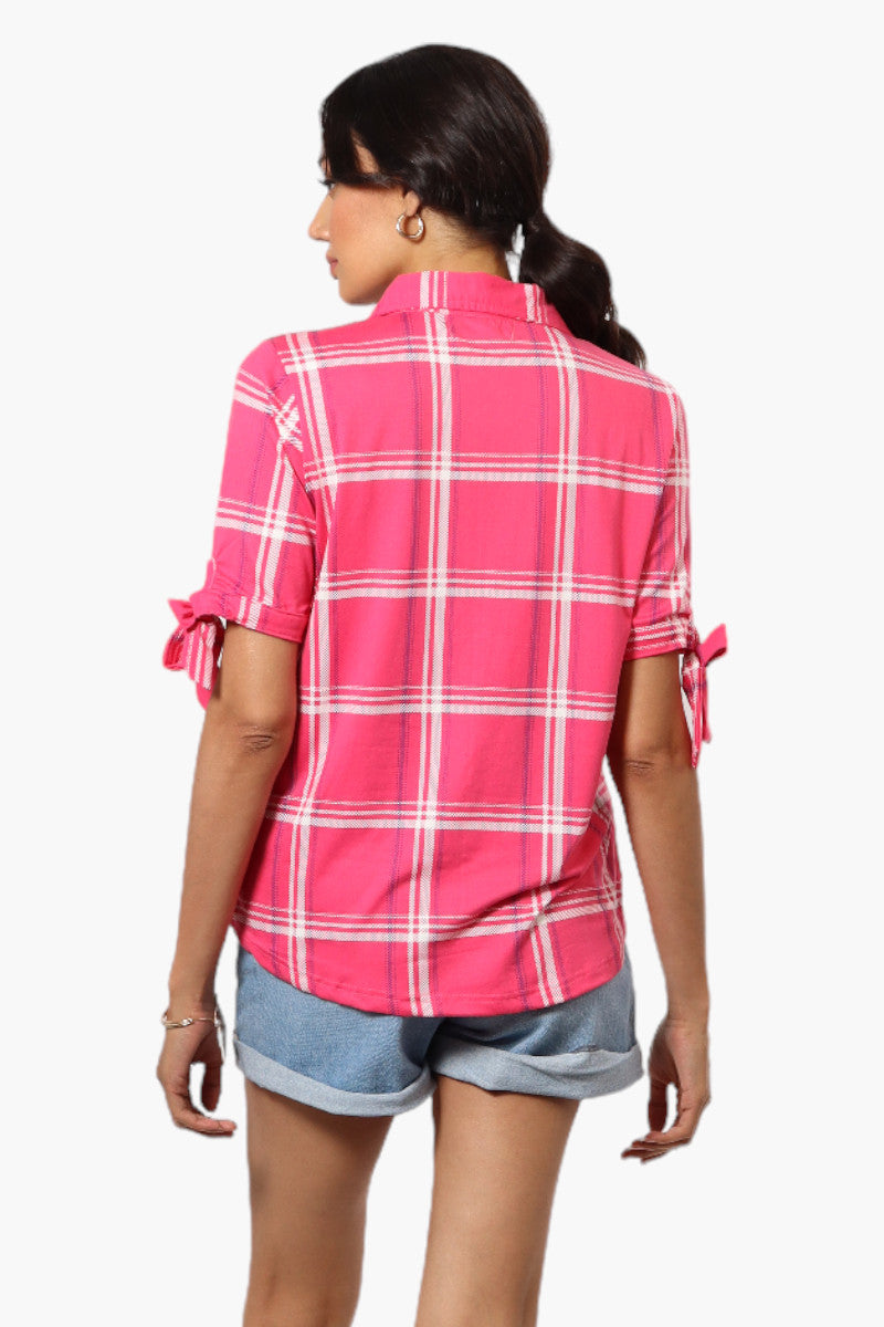 Urbanology Plaid Tie Sleeve Shirt - Pink - Womens Shirts & Blouses - Fairweather