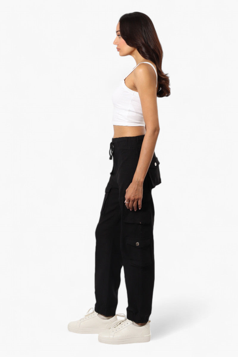 Urbanology Solid Tie Waist 5 Pocket Cargo Pants - Black - Womens Pants - Fairweather