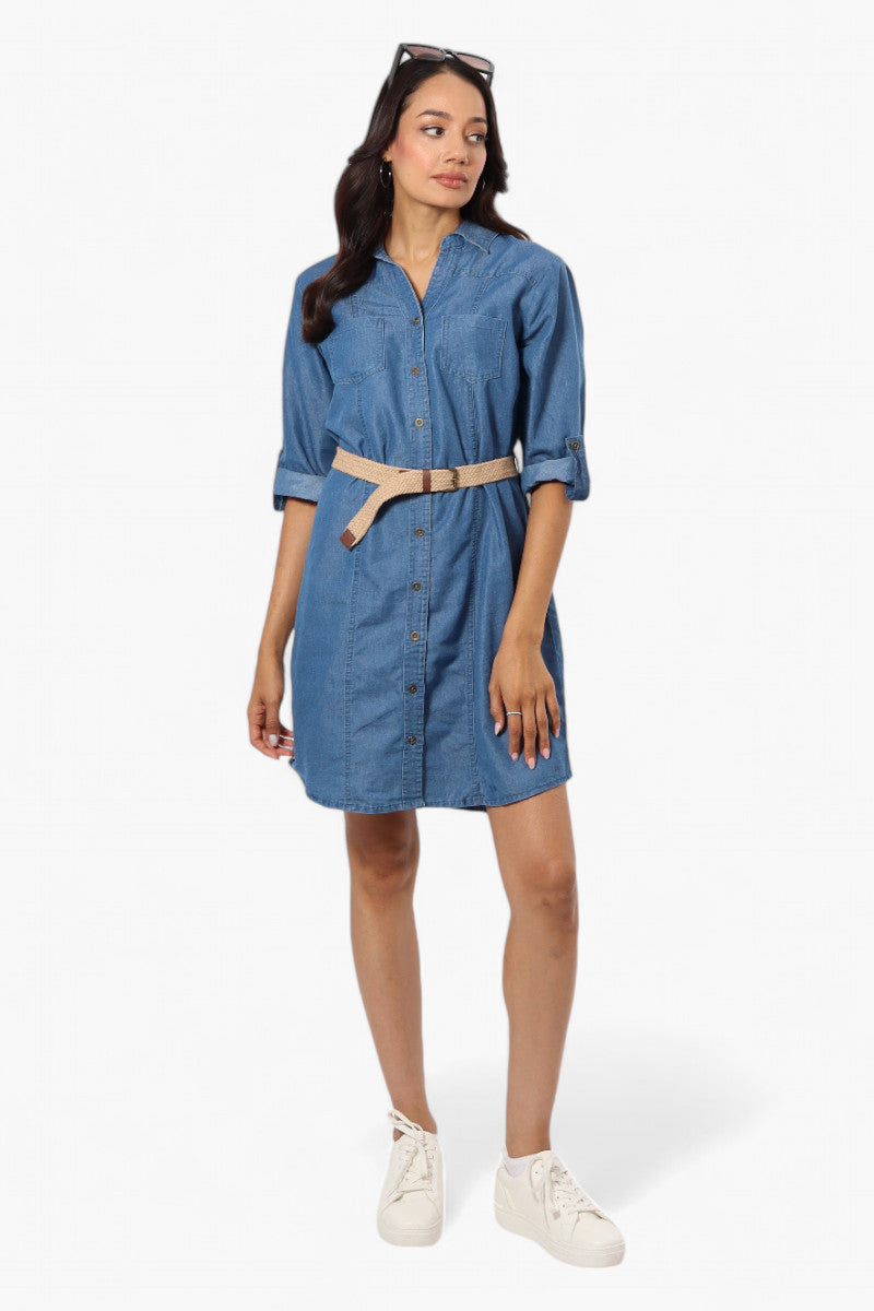 Impress Belted Denim Tencel Day Dress - Blue - Womens Day Dresses - Fairweather