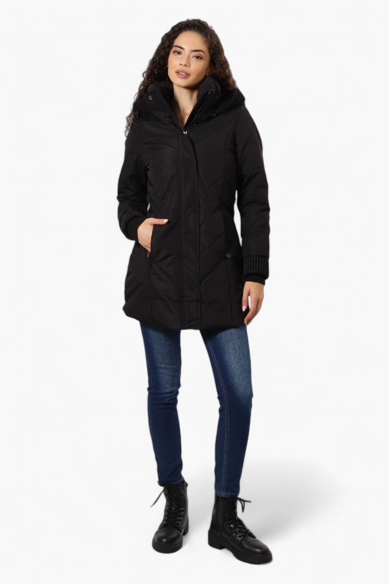 Canada Weather Gear Chevron Quilted Parka Jacket - Black - Womens Parka Jackets - Fairweather