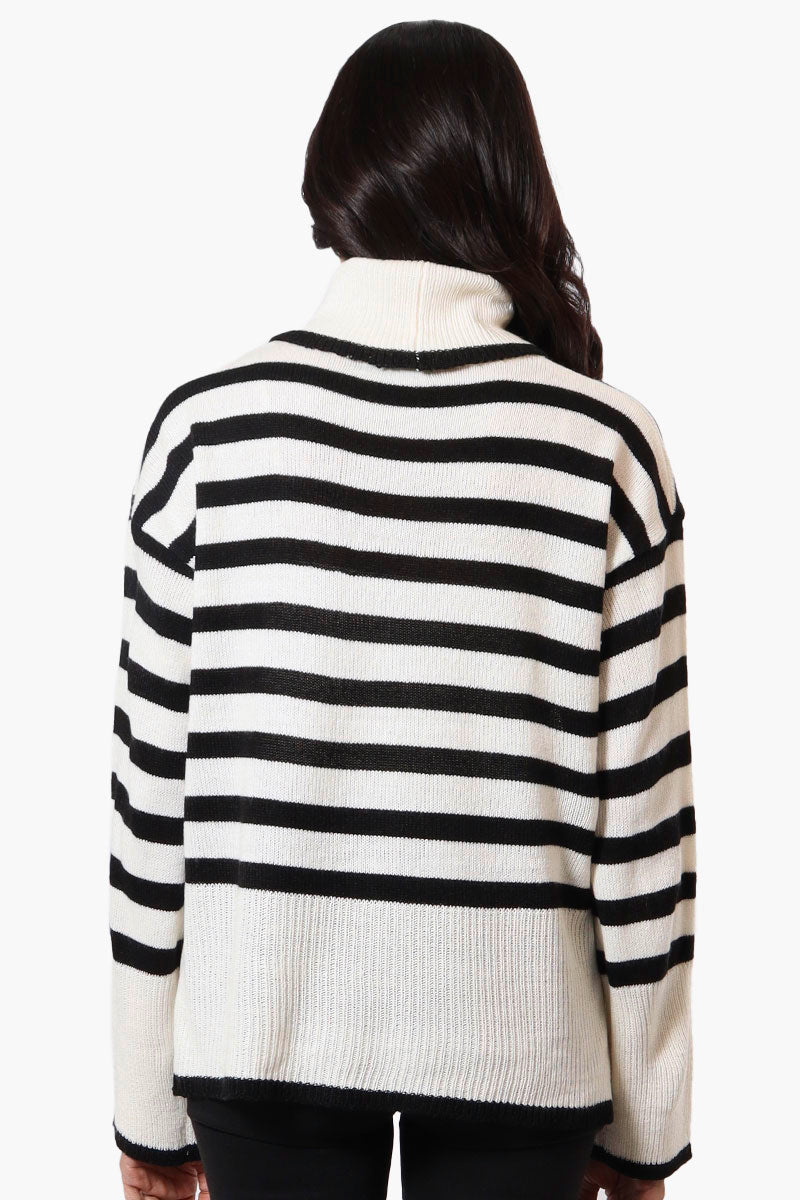 Beechers Brook Striped Turtleneck Pullover Sweater - White - Womens Pullover Sweaters - Fairweather