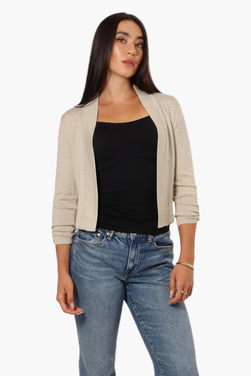 Impress Roll Up Sleeve Open Shrug Cardigan - Beige - Womens Cardigans - Fairweather